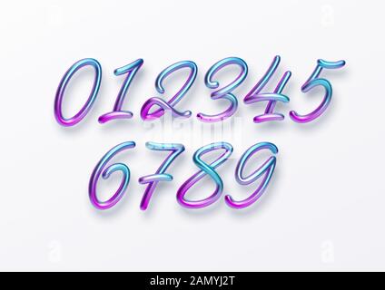 Realistico 3d font oro colore arcobaleno numeri olografici isolato su sfondo bianco. Elemento di design per volantini di auguri per le vacanze, banner Illustrazione Vettoriale