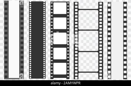 Modelli di tracciati cinematografici. Negativo e striscia, pellicola media. Film roll vector, film 35mm, slide film frame Illustrazione Vettoriale