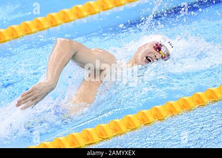 Shenzhen, provincia cinese di Guangdong. 15th Gen 2020. Sun Yang of China compete durante la finale di 400m Freestyle maschile della FINA Champions Swim Series 2020 a Shenzhen, nella provincia di Guangdong della Cina meridionale, 15 gennaio 2020. Credito: Liang Xu/Xinhua/Alamy Live News Foto Stock