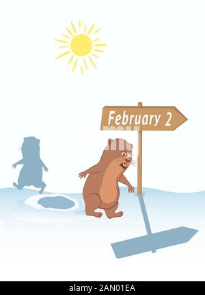 Scherzi circa la fuga dell'ombra del groundhog il 2 febbraio. Illustrazione Vettoriale