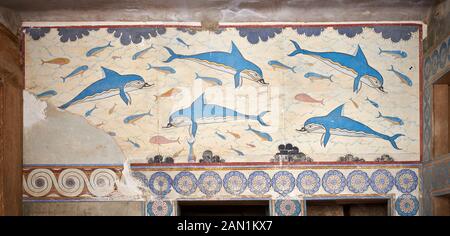 Dolphin Freco Del Queens Megaron, Il Sito Archeologico Del Palazzo Di Cnosso, Creta Foto Stock