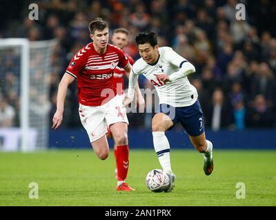 Londra, INGHILTERRA - JANUARY14: Tottenham Hotspur's Son Heung-min durante la fa Cup Emirates Terzo turno Risposta partita tra Tottenham Hotspur e Middlesborough il 14 gennaio 2020 al Tottenham Hotspur Stadium, Londra, Inghilterra. Foto Stock