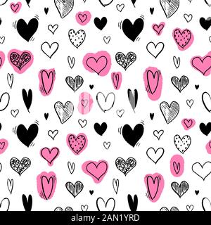 Trama di San Valentino. Sfondo cardiaco - texture a forma di cuore senza cuciture. Vettore d'amore. Illustrazione Vettoriale