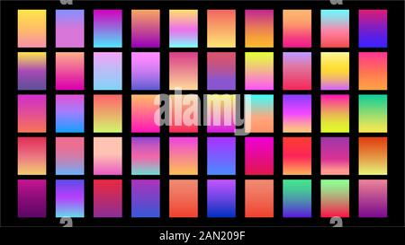 Set di icone di sfumatura quadrata con colori e sfumature diversi. Illustrazione Vettoriale