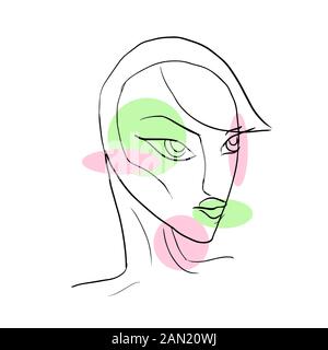 Donna astratta faccia un disegno di linea. Illustrazione Vettoriale