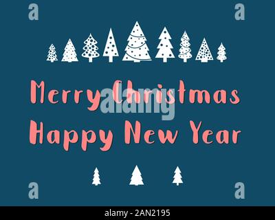 Buon testo di Natale con piccoli alberi di Natale. Vettore biglietto d'auguri. Illustrazione Vettoriale