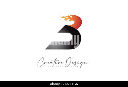 B Letter Design con Fire Flames e Orange Color Vector. Illustrazione. Illustrazione Vettoriale