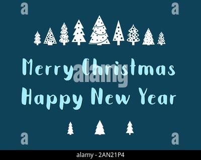 Buon testo di Natale con piccoli alberi di Natale. Vettore biglietto d'auguri. Illustrazione Vettoriale