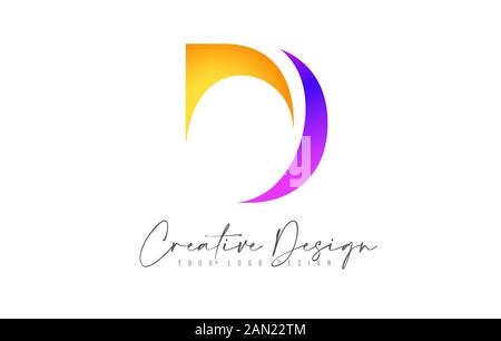 Icona Del Logo Letter D Con Swoosh Moderno Creative Orange Purple. Illustrazione moderna del vettore di disegno della lettera B. Illustrazione Vettoriale