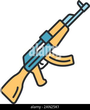 Icona a colori dell'arma AKM. Virtual video gioco arma, pistola. Fucile sparatutto. Cybersport, esport sniper inventario militare, attrezzatura. Vettore isolato i Illustrazione Vettoriale