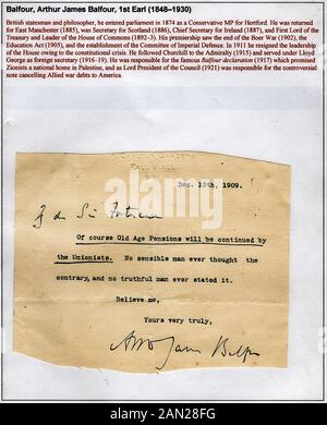 Firma di Arthur James Balfour, primo Earl Balfour. KG, OM, PC, FRS FBA, DL (1848-1930) Foto Stock