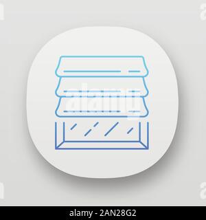 Icona dell'app Roman Shades. Cucina, camera da letto, arredamento soggiorno. Negozio di interni di casa. Rivestimento finestra, jalousie motorizzato. Interfaccia utente/UX. Web o mobi Illustrazione Vettoriale