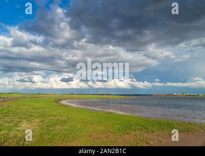 Onde che lambiscono la spiaggia sulle rive della rurale Isola del Principe Edoardo, Canada. Foto Stock