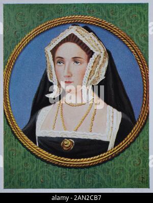 Jane Seymour, 1508 – 24 ottobre 1537, fu Regina d'Inghilterra dal 1536 al 1537 come terza moglie del re Enrico VIII, / Jane Seymour, 1508 - 24. Oktober 1537, War von 1536 bis 1537 Königin von England als dritte Frau von König Heinrich VIII, Historiisch, riproduzione digitale migliorata di un originale del 19th secolo / digitale Reproduktion einer Originalvorlage aus dem 19. Jahrhundert Foto Stock