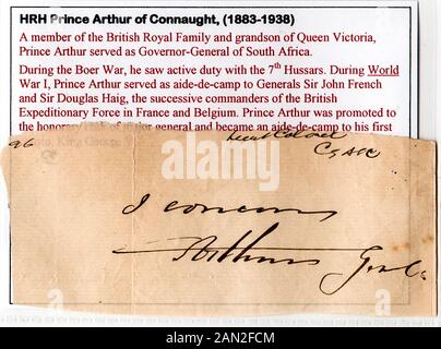 Firma del principe Arthur, duca di Connaught e Strathearn (1883-1938) Foto Stock