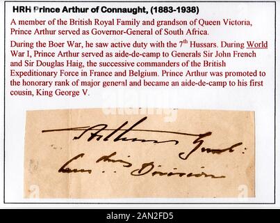 Firma del principe Arthur, duca di Connaught e Strathearn (1883-1938) Foto Stock