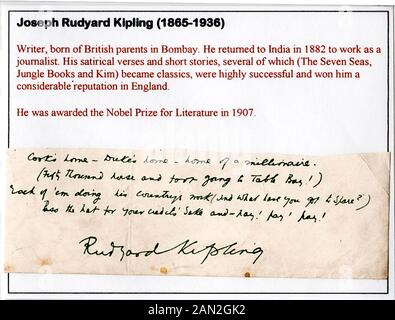 Firma di Joseph Rudyard Kipling (1865-1936), giornalista, scrittore, poeta e romanziere Foto Stock