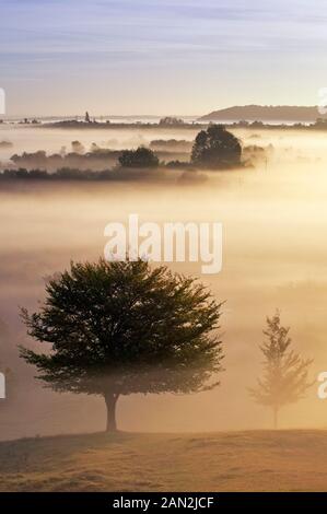 Alba sopra i livelli di Somerset vista da Burrow Mump Burrowbridge, Somerset, Inghilterra Settembre 2007 Foto Stock