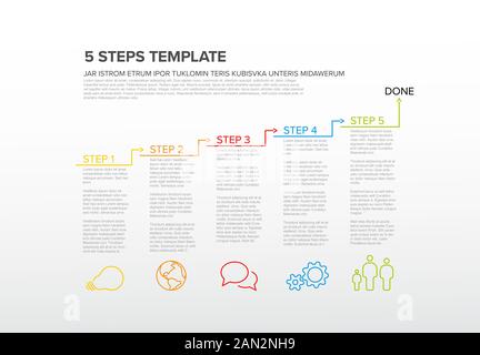 Due tre quattro blocchi di infocografia del modello di avanzamento a cinque passi del vettore con contenuto campione Illustrazione Vettoriale