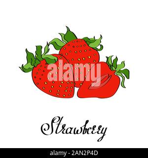 Carta di inchiostro a colori vettoriale con tipo di fragola Illustrazione Vettoriale