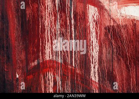 Vernice rossa che splatter sfondo, grunge sudicia superficie texture Foto Stock