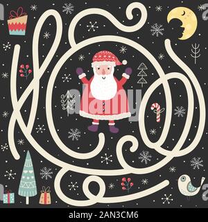 Aiuta Babbo Natale a trovare la strada per l'albero di Natale Illustrazione Vettoriale