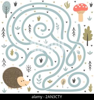 Aiutare il hedgehog carino trovare la strada per il fungo Illustrazione Vettoriale
