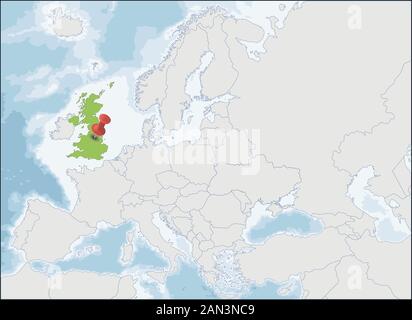 Posizione nel Regno Unito sulla mappa europea, illustrazione vettoriale Illustrazione Vettoriale