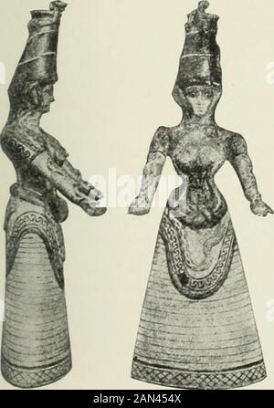 Annali di storia medica . Votario femminile, sormontato da colomba, dal santuario dei doppi assi nel Palazzo di Cnosso. Thisterra-cotta figurine mostra la transizione dall'idolo ani-conico all'icona. Figura di fede della Dea di serpente (probabilmente la Magna Mater di Cretein suo aspetto chthonico). Uno dei depositi del tempio dal Santuario di CentralPalace (Cnosso). Foto Stock