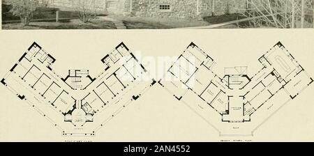 Costruzione di ospedali e sanatori per la tubercolosi; . % 1 ^MWKF f^FFI II r iifniPli m^^^ma^^. No. 63. Adirondack Cottage Sanitarium, Saranac Lake, N. Y. Scopes & Feustmann, Architects.Infirmary e AIedical Building. Vista Delle Elevazioni anteriori e Laterali e dei piani di lavoro.capacità, 10 Pazienti. Costo, 26.000 Dollari. (Vedi frontespiece e illustrazioni 13, 98, 104 e 109 per ulteriori descrizioni di questa istituzione.) Sezione IV camera da letto 9 piedi di larghezza da 13 piedi di profondità, un salotto largo 13 piedi per 13 piedi profondo e anurses ofi&ce nell'angolo largo 10 piedi al punto più largo e profondo 13 piedi. Negli angoli di thi Foto Stock