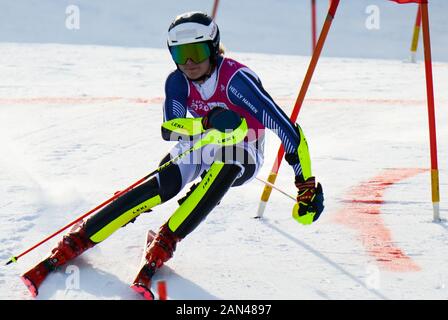 Pyeongchang, Svizzera. 15th Gen 2020. JaakkoTapanainen della Finlandia corre nell'evento Parallelo di gara di sci a squadre miste durante i Giochi Olimpici invernali della gioventù 2020 . La manifestazione si è svolta presso il Centro Alpino Les Diablerets di Les Diablerets in Svizzera. Credit: Christopher Levy/Zuma Wire/Alamy Live News Foto Stock