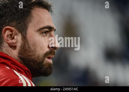 Carlo Pinsoglio della Juventus si affaccia sulla prima della Coppa Italia partita di calcio tra Juventus e Udinese. La Juventus ha vinto 4-0 oltre l'Udinese, presso lo stadio Allianz, di Torino in Italia il 15 gennaio 2020 Foto Stock
