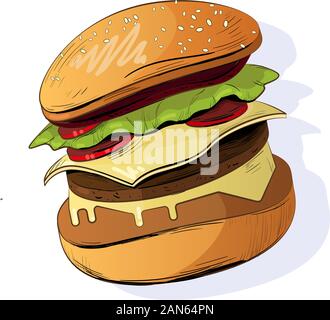 Burger illustrazione vettoriale. Il fast food icona. Illustrazione Vettoriale