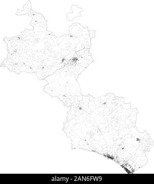 Mappa satellitare di Provincia di Caltanissetta città e strade, edifici e strade di collegamento delle aree circostanti. Regione Sicilia, Italia. Sicilia. Illustrazione Vettoriale