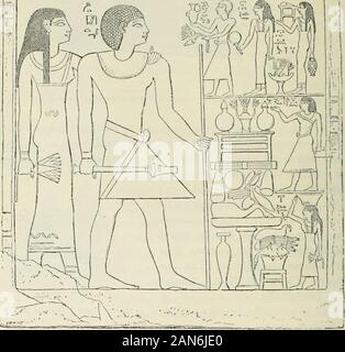 Histoire de l'arte dans l'antiquité: Egypte, Assyrie, perse, Asie minore, Grece, Etrurie, Roma . es morts dans la plaine, su un préféré dordinaire, pendant cette période, pratiquerla tombe dans les lianes du Rocher; cétait ce que les Grecs appelaient lespéos ou la grotte. Les plus intéressants de ces tombeaux nous sont offerts,pour lépoque de la douzième dynastie, par les nécropoles de Beni-Hassan et àeSyout, situées lune et lautre entre Memphis et Abydos. -*-"" 163. - Coupe de la même tombe. 1. Oa trouvera toutes ces stèles reproduites dans le dernier ouvrage quait publiéMariette, sous ce titr Foto Stock