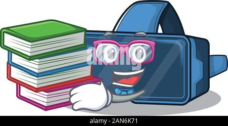 Raffreddare e studente brillante vr virtual reality mascotte cartoon con libro Illustrazione Vettoriale