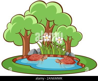 Immagine isolata di tartarughe nel piccolo stagno illustrazione Illustrazione Vettoriale