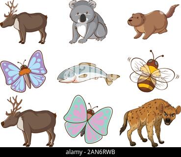 Grande set di fauna selvatica con molti tipi di illustrazione di animali Illustrazione Vettoriale