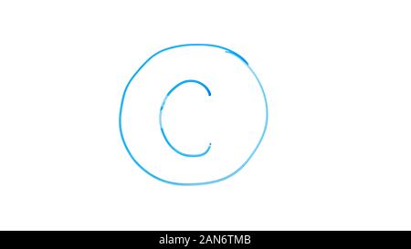 Simbolo di copyright, cerchiato lettera c scritto sul vetro, proprietà letteraria a norma di legge Foto Stock