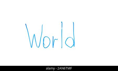 Mondo parola scritta su vetro, processo di globalizzazione, problemi di umanità, business Foto Stock
