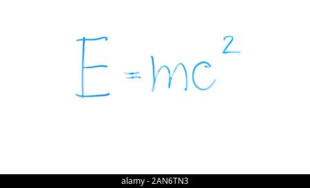 Massa-energia formula di equivalenza scritto su vetro, le leggi della fisica classica Foto Stock