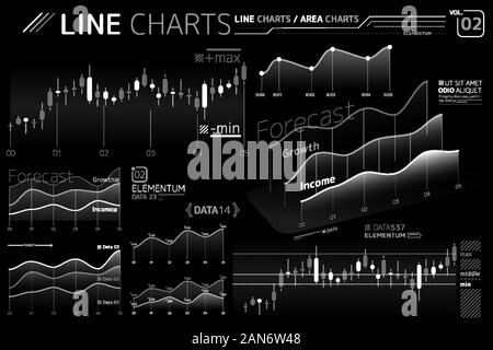 I grafici a linee e Grafici ad area elementi infografico Illustrazione Vettoriale