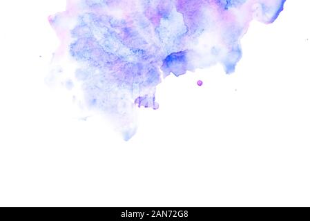Abstract acquerello con sfondo blu e macchie di lilla. Foto Stock