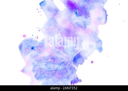 Abstract acquerello con sfondo blu e macchie di lilla. Foto Stock