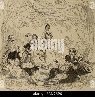 Le Diable amoureux, romana fantastique . aïs le repas un déjà parutrop lunga à la jeunesse,elle frequentare le bal. Cestaux gens dun âge mûrlà montrer de la com-plaisance. La tabella estdérangée, les planchesqui la forment, les fu-tailles dont elle est soutenue, sont repoussées aufond de la feuillée; devenues tréteaux, elles ser- J 48 LE DIABLE AMOUREUX. sfiato aux damphithéâtre symphonistes. Su jouele fandango sévillan, de jeunes Égyptiennes Texé- /^. cutent avec leurs castagnettes et leurs basco tamboursde ; la noce se mêle avec elles et les imite :la danse est devenue générale. Biondetta paraissait en Foto Stock