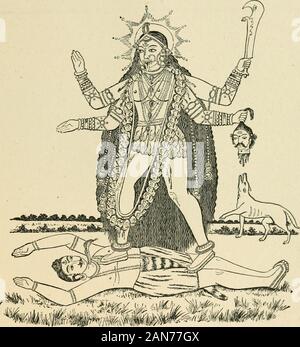 Mitologia indù, Vedica e Purânic . Le principali forme di Durga. 259 mila ? Distruggere anche lui, detto Rama. Sita advisedhim a rimanere a casa ; ma egli ha raccolto il suo esercito di scimmie,e con la moglie e i fratelli impostato su off per Satadwipa per soddisfare thisnew Ravana. Hanuman è stato spedito a scoprire la ri-residenza del mostro e a raccogliere tutte le informazioni che egli. KALI danza su siva. Potrebbe su di lui e sul suo ritorno Rama è andato all'attacco.Il gigante considerata l esercito del suo assalitore come così manychildren. Ha girato tre frecce. Uno di questi ha inviato tutte le themonkeys a casa loro a Kiskindha ; un secondo d Foto Stock