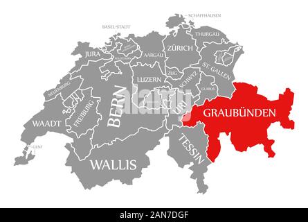 Dei Grigioni evidenziata in rosso nella cartina della Svizzera Foto Stock