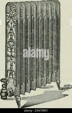 Riscaldamento e ventilazione di edifici : un manuale per il riscaldamento di ingegneri e architetti . Fig. 97. trasversale di radiatore. Fig. 99.-Crescent canna fumaria radiatore. * Con il permesso di riscaldamento e ventilazione. 142 Riscaldamento e ventilazione di edifici. I radiatori di sezione in molti casi sono costruiti in tale amanner come per formare condotti per il passaggio di aria dal bottomto la sommità del radiatore per lo scopo di aumentare il riscaldamento aria capacità. Tali radiatori sono denominati fltie radiatori (Fig- 99)- Foto Stock