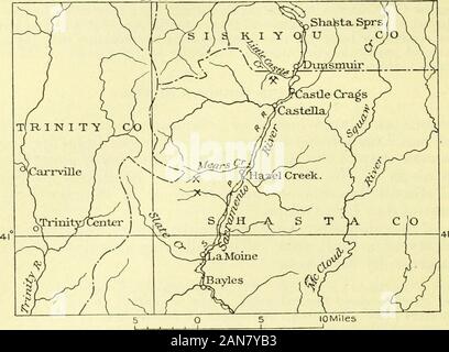 Risorse minerarie degli Stati Uniti, 1914--Parte I--metalli . ecent anni attractedmore attenzione rispetto a qualsiasi altro in California. Essi si trovano vicino alla linea themain della Southern Pacific Railroad e sono convenientlylocated per data mining economico. Essi iniziano sul confine settentrionale della contea di Dunsmuir vicino a Browns miniera, che è stato il prin-cipal produttore di cromite nello Stato ed è stato in operationsince 1906. Questa miniera è nel raggio di un miglio della ferrovia e circa 700 mi Dolbear, S. H., miniere premere, [Min. e sci. Premere], Mar. 6,1915, pagg. 358-359. 2 Fairbanks, H. W., U. S. Geol. Sondaggio Geol. Foto Stock