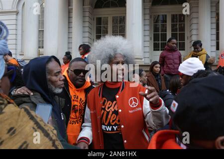 New York, New York, Stati Uniti d'America. 15 gennaio, 2020. Della violenza pistola attivista Erica Ford, CEO e fondatore di vita campo lungo con la città di New York Public avvocato Jumaane Williams, Queens D.A. Melinda Katz, New York City i membri del consiglio di Vanessa L. Gibson, I. Daneek Miller, NYC Office per impedire la violenza pistola & sistema di gestione delle crisi della violenza dei gruppi di intervento da tutti e 5 i quartieri lanciare una settimana di attività a New York il 15 gennaio 2020 sulle fasi di New York City Hall di New York City. Credito: Mpi43/media/punzone Alamy Live News Foto Stock